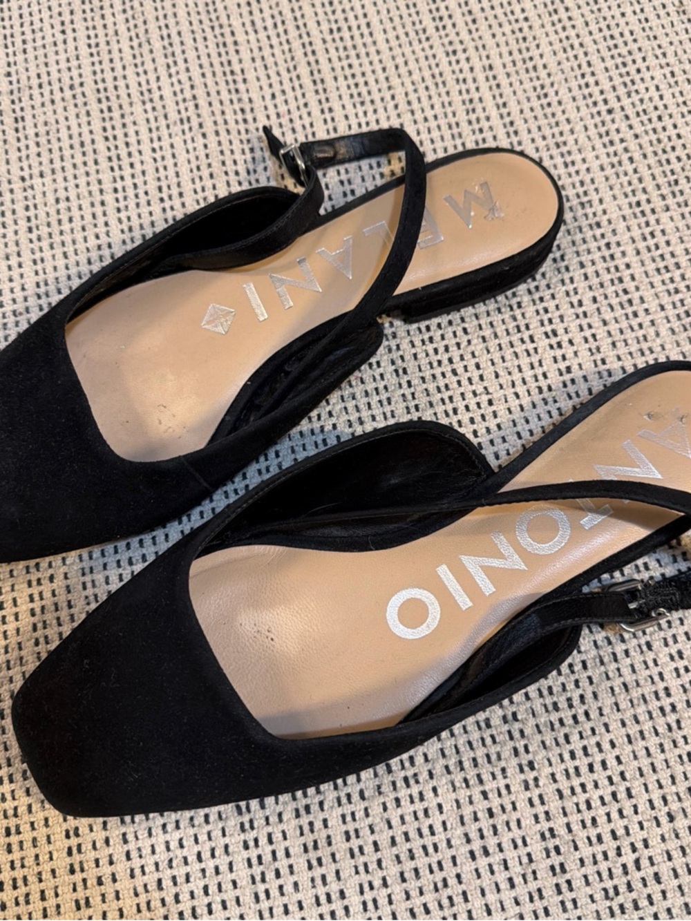 ANTONIO MELANI Black Suede Slingback Mules